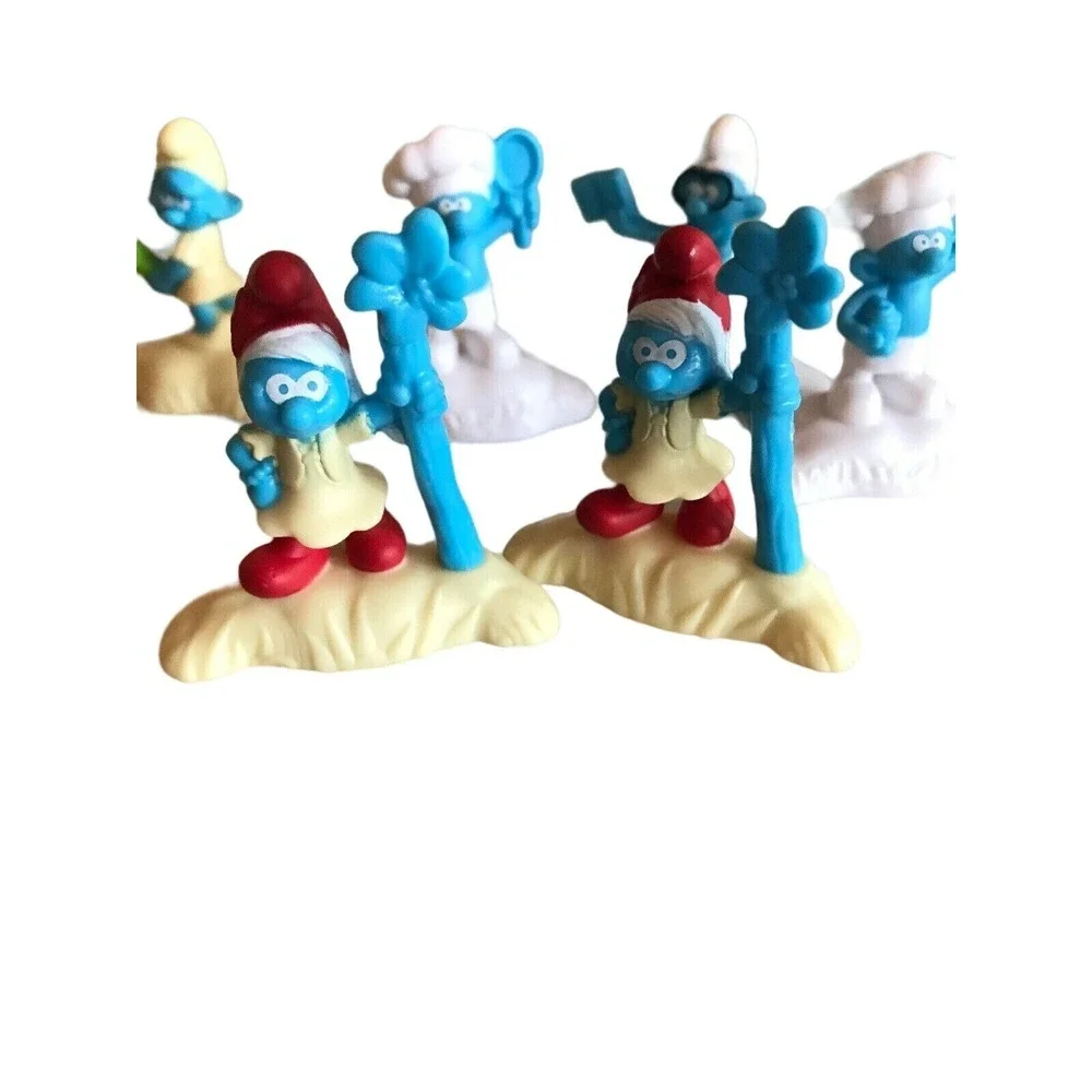 Set of 6 Vintage 1980's plastic Smurf Smurfette Figures, Cake Toppers